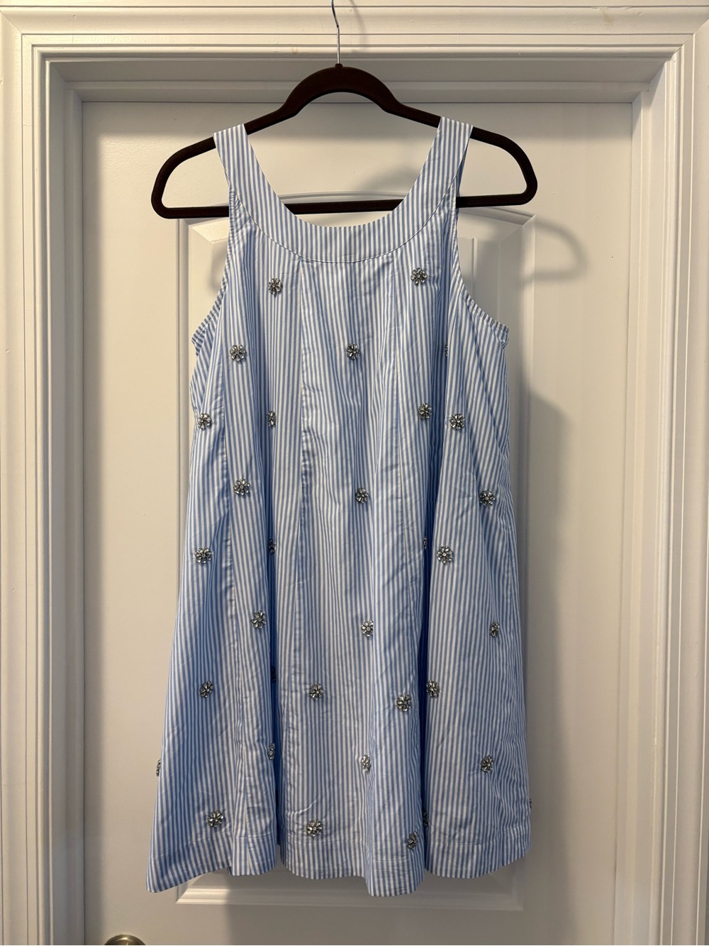 J. Crew Collection Embellished Light Blue Striped  Swing Dress Size Small - Picture 4 of 5